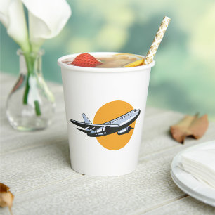 Gobelets En Papier Retro Avion Vintage Jet Voyage Design