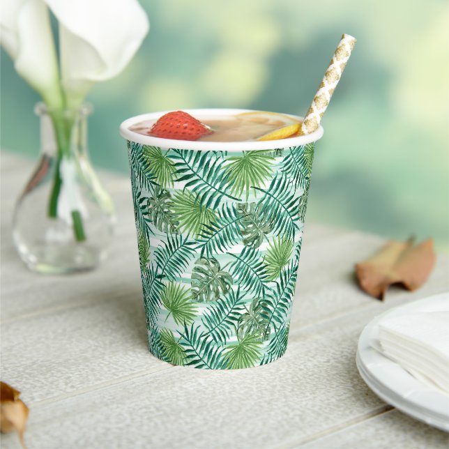 Gobelets En Papier Retro Chic Tropical Green Palm Feuille Motif d'art (Insitu)