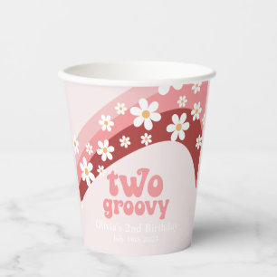 Gobelets En Papier Rétro Deux Groovy marguerite boho floral 2ème anni