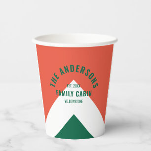 Gobelets En Papier Retro Family Cabine Nom personnalisé Vert Rouge