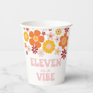 Gobelets En Papier Retro Floral Eleven est un Vibe 11e anniversaire