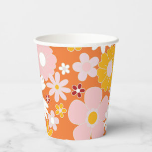 Gobelets En Papier Retro Floral super Coupes de papier d'anniversaire