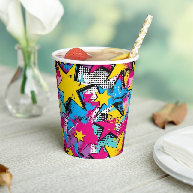 Gobelets En Papier Retro Funky Abstrait Comic Pop Motif (Insitu)