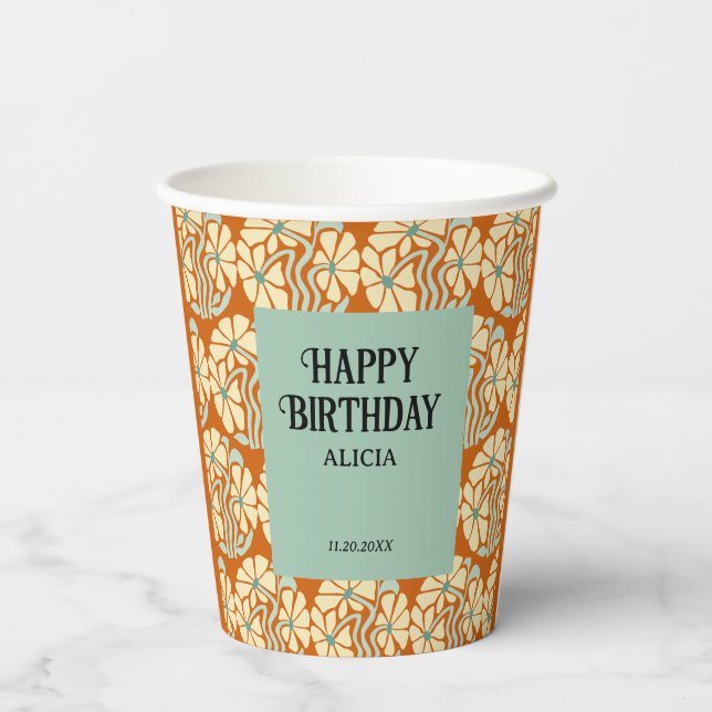 Gobelets En Papier Retro Funky Super Boho Botanical Anniversaire (Verso)