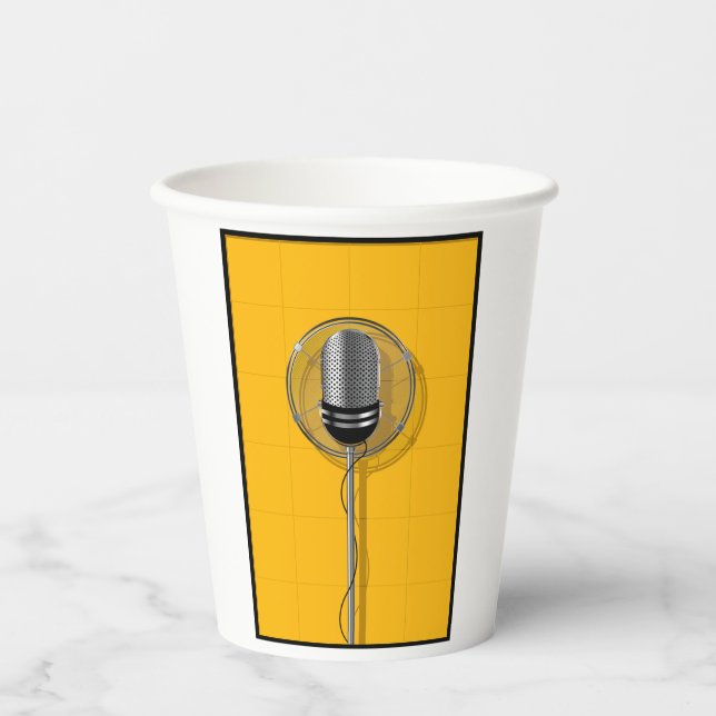 Gobelets En Papier Retro Microphone on Bold Yellow (Recto)