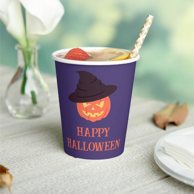 Gobelets En Papier Retro Orange Citrouille Happy Halloween tasses de  (Insitu)