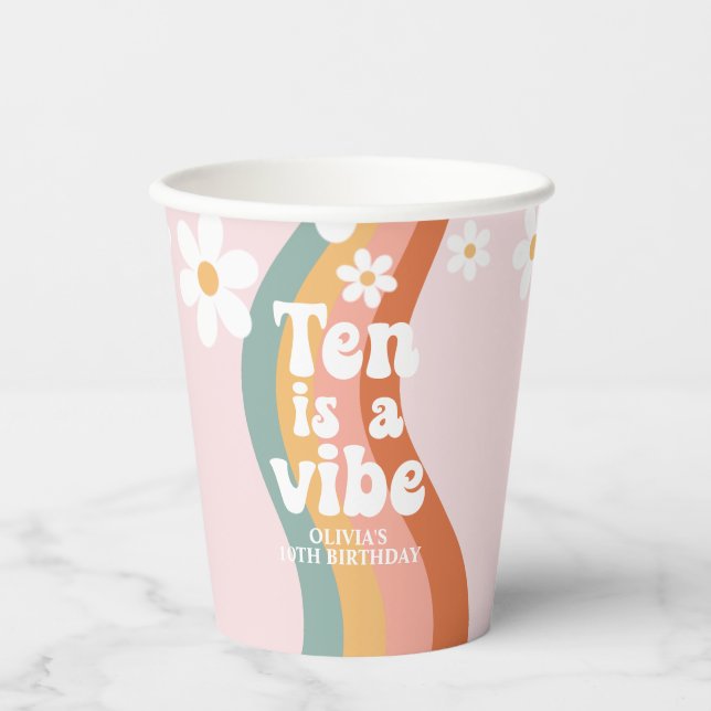 Gobelets En Papier Retro Rainbow Ten est un Vibe Daisy 10e anniversai (Recto)