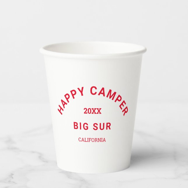 Gobelets En Papier Retro Red Happy Camper Crest Camping sur mesure (Recto)