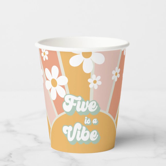 Gobelets En Papier Retro Sunshine Five est une vibe Coupes de papier  (Recto)