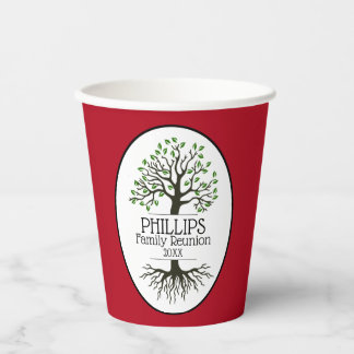 Gobelets En Papier Réunion familiale de l'arbre généalogique rouge fo