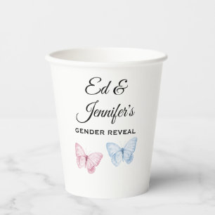 Gobelets En Papier Révélation du sexe de bébé Papillons roses et bleu
