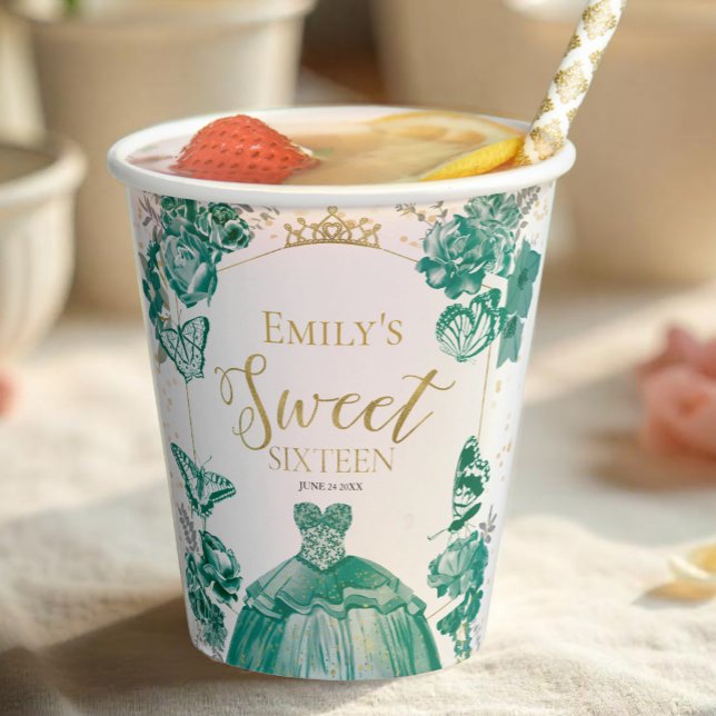 Gobelets En Papier Robe douce 16 Napkins Papillon émeraude verte (Créateur téléchargé)