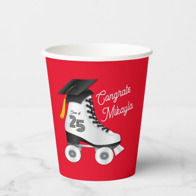 Gobelets En Papier Roller Skate Graduation Party Patinage Rink Red (Recto)