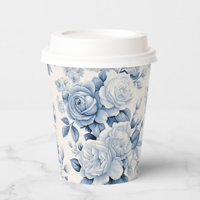 Gobelets En Papier Romantique Chic Antique Dusty Blue Roses (Recto)