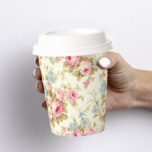 Gobelets En Papier Romantique rose Rose anglais sur jaune pâle