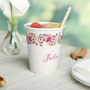 Gobelets En Papier Rose Classique Verte Jaune Florale Cygne Oiseau Ma