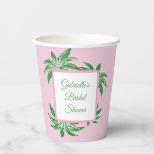 Gobelets En Papier Rose et Vert Fête de Mariage Tropical aux Palmiers