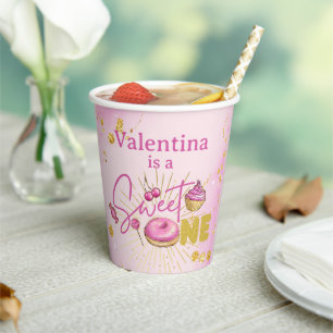 Gobelets En Papier Rose Faux Gold Parties scintillant Sweet Un 1er an