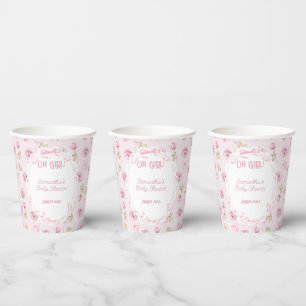 Gobelets En Papier Rose Floral de Bow rose Baby shower Vintage