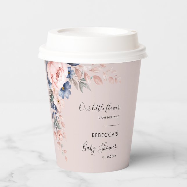Gobelets En Papier Rose Floral Rustique Baby shower moderne (Recto)