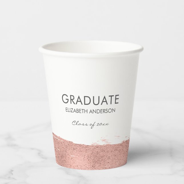 Gobelets En Papier Rose Gold Brushstroke Graduation (Recto)