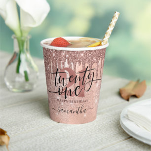 Gobelets En Papier Rose Gold Faux Parties scintillant & Foil 21e anni