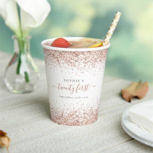 Gobelets En Papier Rose Gold Parties scintillant Nom Date Vingt Premi