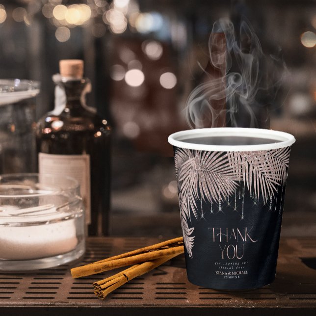 Gobelets En Papier Rose Mariage  or/marine Joyau Palm Leaf ID830 (Créateur téléchargé)