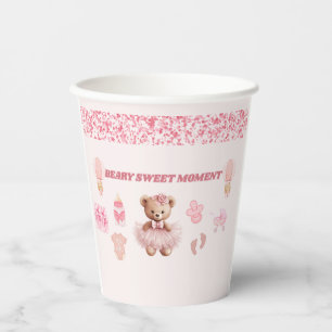 GOBELETS EN PAPIER ROSE PÂLE CONFETTI 250 ML OURS FILLE BABY SHOWER