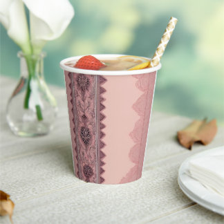 Gobelets En Papier Rose Poussiéreuse Élégante Bordure en Dentelle de