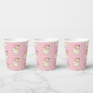 Gobelets En Papier Rose Vintage Retro Père Noël avec Plat Rose