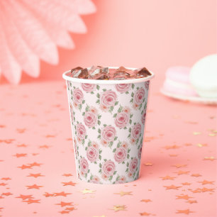 Gobelets En Papier Roseraie rose vintage cottage motif floral