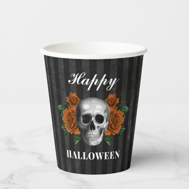 Gobelets En Papier Roses gothiques et Halloween heureux (Recto)