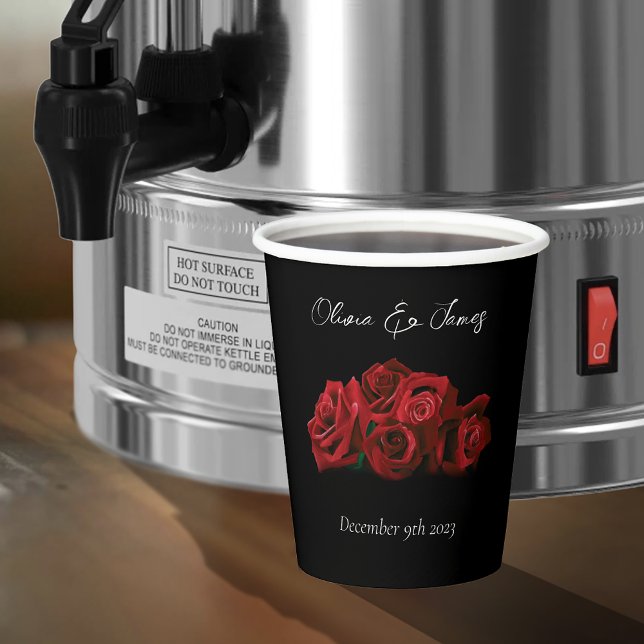 Gobelets En Papier Roses rouges Mariage noir blanc (Créateur téléchargé)