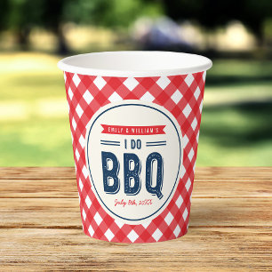 Gobelets En Papier Rouge Gingham et Bleu Je fais un BBQ Fête de Fianç