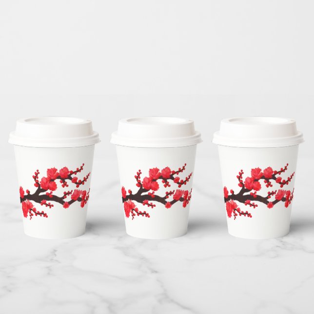 Gobelets En Papier Rouge Sakura Blossom Peinture de Sara Motolanez (Multi)