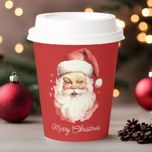 Gobelets En Papier Rouge Vintage Retro Père Noël Joyeux Noël