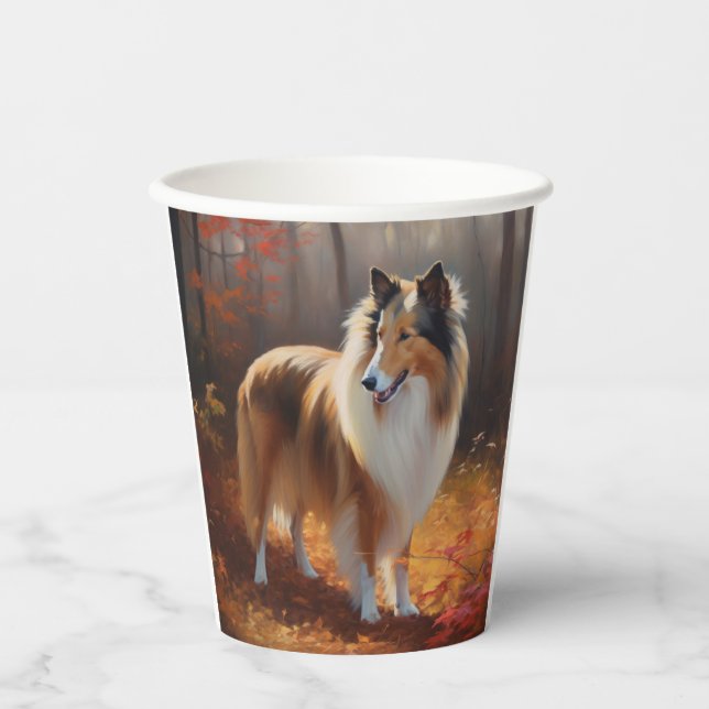 Gobelets En Papier Rough Collie dans l'automne Leaves automne Inspire (Recto)