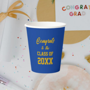 Gobelets En Papier Royal Blue et Gold School Colours Graduation Party