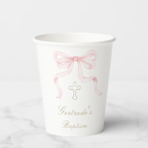 Gobelets En Papier Ruban rose baptême bébé fille 
