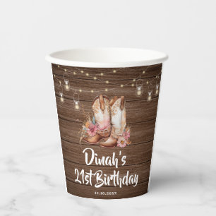 Gobelets En Papier Russe Country Boots Cowgirl Floral Anniversaire
