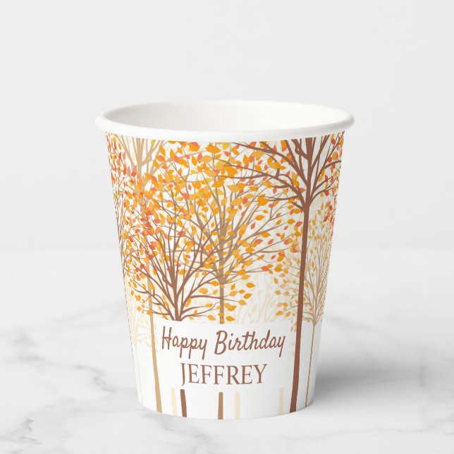 Gobelets En Papier Rustic Fall Trees Terracotta fête d'anniversaire (Recto)