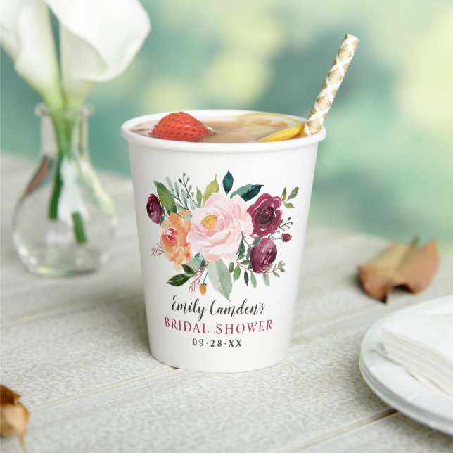 Gobelets En Papier Rustique Bourgogne Blush automne Fête des mariées  (Insitu)