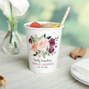 Gobelets En Papier Rustique Mariage Fleurs Automne Rose Saumon