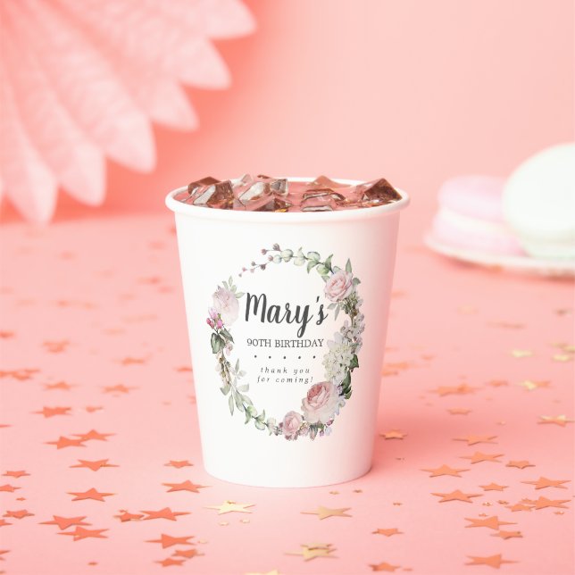 Gobelets En Papier Rustique rose floral 90e Coupes de papier fête d'a (Insitu)