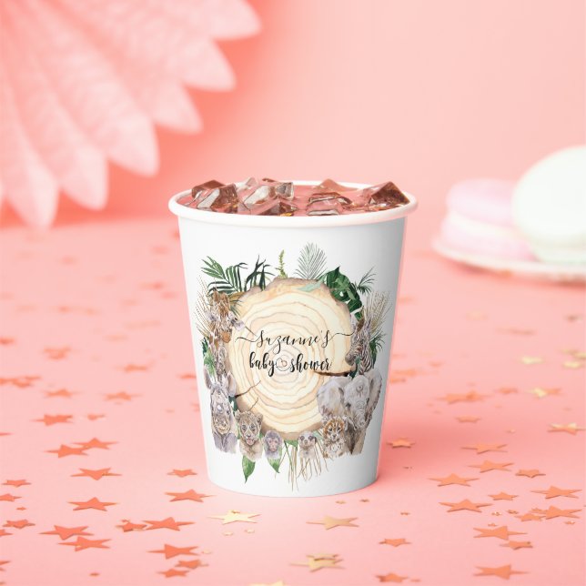 Gobelets En Papier Safari Bébés animaux Aquarelle Baby shower Jungle (Insitu)