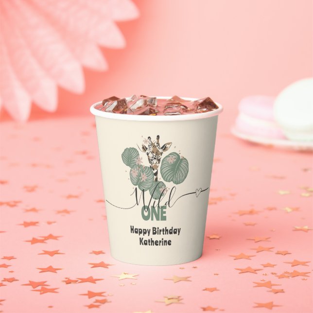 Gobelets En Papier Safari Wild One Giraffe Animal Anniversaire (Insitu)