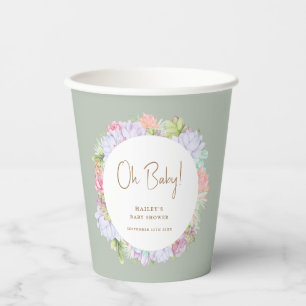 Gobelets En Papier Sage Green Boho Cactus Désert Oh Baby shower