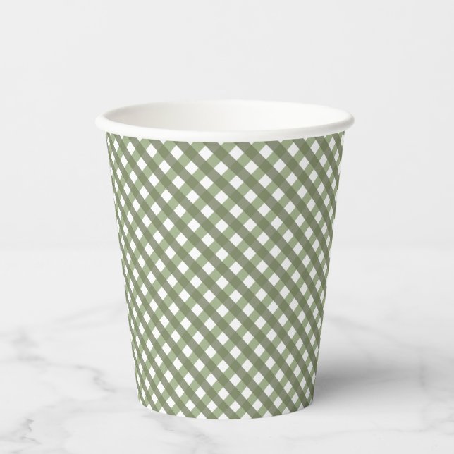 Gobelets En Papier Sage Green En vichy Motif (Recto)