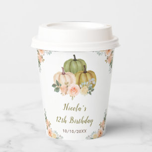 Gobelets En Papier Sage Green et Peach Floral Citrouille fête d'anniv